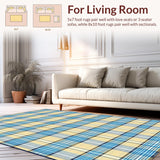 Elegant Blue Tone Checkered Fabric(Beige)