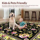 Ultra Soft Area Rug, Non Slip, Stain Resistant, Washable Area Rugs for Living Room, Bedroom, Artistic Modern Botanical Statement Piece(Black)