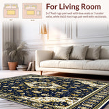 Ultra Soft Area Rug, Non Slip, Stain Resistant, Washable Area Rugs for Living Room, Bedroom, Geometric Medallion(Blue)