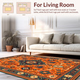 Ultra Soft Area Rug, Non Slip, Stain Resistant, Washable Area Rugs for Living Room, Bedroom, Contemporary Lattice Pattern Motif(Orange)