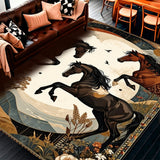 Ultra Soft Area Rug, Non Slip, Stain Resistant, Washable Area Rugs for Living Room, Bedroom, Hand Painted Horse Spirit Area Rug with Expressive Motion and Vintage Detailing(Brown)