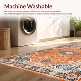 Ultra Soft Area Rug, Non Slip, Stain Resistant, Washable Area Rugs for Living Room, Bedroom, Trendy Faded Vintage Floral(Orange)