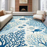 Ultra Soft Area Rug, Non Slip, Stain Resistant, Washable Area Rugs for Living Room, Bedroom, Serene Light Blue Nautical Print(Blue)