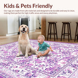 Ultra Soft Area Rug, Non Slip, Stain Resistant, Washable Area Rugs for Living Room, Bedroom, Contemporary Fluffy Botanical Theme(Purple)