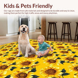 Ultra Soft Area Rug, Non Slip, Stain Resistant, Washable Area Rugs for Living Room, Bedroom, Rustic Vibrant Sunflower Illustration(Yellow)