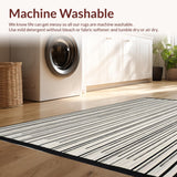 Ultra Soft Area Rug, Non Slip, Stain Resistant, Washable Area Rugs for Living Room, Bedroom, Monochrome Linear Weave Rug with Bold Striped Geometry and Black White Contrast(Black)