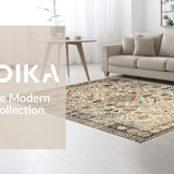 Ultra Soft Area Rug, Non Slip, Stain Resistant, Washable Area Rugs for Living Room, Bedroom, Cozy Retro Tiled Design(Beige)