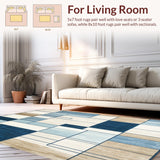 Beige Blue Geo Patchwork Area Modern Floor Art for Home(Beige)