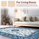 Ultra Soft Area Rug, Non Slip, Stain Resistant, Washable Area Rugs for Living Room, Bedroom, Refined Elegant Floral Texture(Blue)