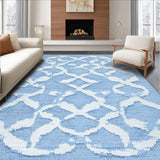 Ultra Soft Area Rug, Non Slip, Stain Resistant, Washable Area Rugs for Living Room, Bedroom, Elegant Scalloped Bow Rug With Preppy Aesthetic For Chic Home Decor(Blue)