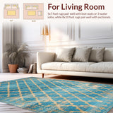 Ultra Soft Area Rug, Non Slip, Stain Resistant, Washable Area Rugs for Living Room, Bedroom, Rustic Spice Tiled Arrangement(Blue)