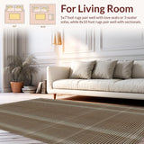 Ultra Soft Area Rug, Non Slip, Stain Resistant, Washable Area Rugs for Living Room, Bedroom, Luxurious Rich Brown Waffle Design(Beige)