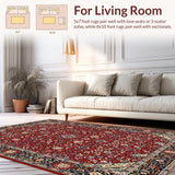 Ultra Soft Area Rug, Non Slip, Stain Resistant, Washable Area Rugs for Living Room, Bedroom, Rustic Earthy Toned Botanical Design(Red)