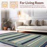 Beige Blue Vintage Stripe Hallway(Blue)