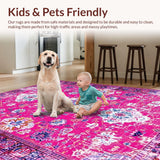 Ultra Soft Area Rug, Non Slip, Stain Resistant, Washable Area Rugs for Living Room, Bedroom, Rustic Soft Textured Blossom Print(Pink)