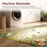 Ultra Soft Area Rug, Non Slip, Stain Resistant, Washable Area Rugs for Living Room, Bedroom, Cozy Pastel Floral Insect Theme(Beige)