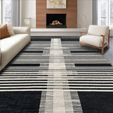Ultra Soft Area Rug, Non Slip, Stain Resistant, Washable Area Rugs for Living Room, Bedroom, Sleek Black White Linear Patterned Rug with Striped Layered Geometric Design(Black)