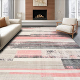 Ultra Soft Area Rug, Non Slip, Stain Resistant, Washable Area Rugs for Living Room, Bedroom, Chic Distressed Striped Area Abstract Print Runner(Pink)