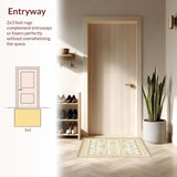 Ultra Soft Area Rug, Non Slip, Stain Resistant, Washable Area Rugs for Living Room, Bedroom, Tan Geometric Border Area Rug with Modern Boho Patterned Design for Home Decor(Ivory)