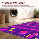 Ultra Soft Area Rug, Non Slip, Stain Resistant, Washable Area Rugs for Living Room, Bedroom, Funky 90s Colorful Tiled Aesthetic(Purple)