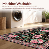 Ultra Soft Area Rug, Non Slip, Stain Resistant, Washable Area Rugs for Living Room, Bedroom, Vibrant Insect Floral Arrangement(Black)