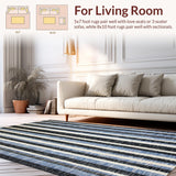 Ultra Soft Area Rug, Non Slip, Stain Resistant, Washable Area Rugs for Living Room, Bedroom, Black and White Striped Festive Decor(Blue)