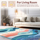 Ultra Soft Area Rug, Non Slip, Stain Resistant, Washable Area Rugs for Living Room, Bedroom, Beach Breeze Area Rug Featuring Playful Fish Silhouettes with Rippled Water Art(Blue)