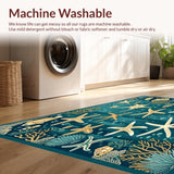 Ultra Soft Area Rug, Non Slip, Stain Resistant, Washable Area Rugs for Living Room, Bedroom, Marine Life Starfish Circular Area Deep Turquoise Earthy Beige(Blue)