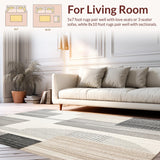 Ultra Soft Area Rug, Non Slip, Stain Resistant, Washable Area Rugs for Living Room, Bedroom, Geometric Monochrome Runner Beige Grey Boho Abstract Style(Beige)