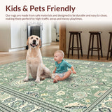 Ultra Soft Area Rug, Non Slip, Stain Resistant, Washable Area Rugs for Living Room, Bedroom, Rustic Soft Sage Floral Design(Green)