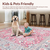 Ultra Soft Area Rug, Non Slip, Stain Resistant, Washable Area Rugs for Living Room, Bedroom, Vibrant Ottoman-inspired Geometric Design(Pink)