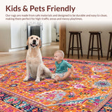 Ultra Soft Area Rug, Non Slip, Stain Resistant, Washable Area Rugs for Living Room, Bedroom, Stylish Symmetrical Floral Arrangement(Orange)