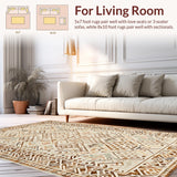 Ultra Soft Area Rug, Non Slip, Stain Resistant, Washable Area Rugs for Living Room, Bedroom, Elegant Textured Tribal Arrangement(Beige)