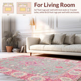 Ultra Soft Area Rug, Non Slip, Stain Resistant, Washable Area Rugs for Living Room, Bedroom, Elegant Light Grey Floral Motif(Gray)