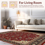 Ultra Soft Area Rug, Non Slip, Stain Resistant, Washable Area Rugs for Living Room, Bedroom, Classic Red and Brown Area Timeless Design(Red)