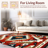 Ultra Soft Area Rug, Non Slip, Stain Resistant, Washable Area Rugs for Living Room, Bedroom, Vibrant Navajo Inspired Graphic Style(Red)