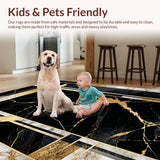Ultra Soft Area Rug, Non Slip, Stain Resistant, Washable Area Rugs for Living Room, Bedroom, Chic Marbleized Luxe Aesthetic(Black)