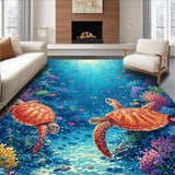 Ultra Soft Area Rug, Non Slip, Stain Resistant, Washable Area Rugs for Living Room, Bedroom, Marine Life Wonder Rug Featuring Aquatic Turtles Navigating Colorful Reefs(Blue)