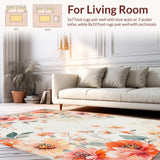 Ultra Soft Area Rug, Non Slip, Stain Resistant, Washable Area Rugs for Living Room, Bedroom, Elegant Peach Floral Rug with Artistic Flower Arrangement for Home(Ivory)
