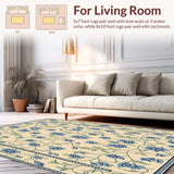 Ultra Soft Area Rug, Non Slip, Stain Resistant, Washable Area Rugs for Living Room, Bedroom, Summer Garden Area Blue and Beige Botanical Print(Beige)