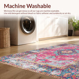 Ultra Soft Area Rug, Non Slip, Stain Resistant, Washable Area Rugs for Living Room, Bedroom, Rustic Distressed Geometric Elegance(Pink)