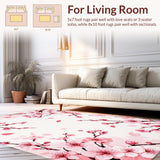 Ultra Soft Area Rug, Non Slip, Stain Resistant, Washable Area Rugs for Living Room, Bedroom, Whimsical Cherry Blossom Composition(Pink)
