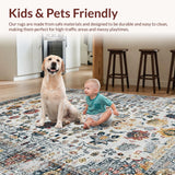 Ultra Soft Area Rug, Non Slip, Stain Resistant, Washable Area Rugs for Living Room, Bedroom, Artistic Ogee Floral Theme(Gray)
