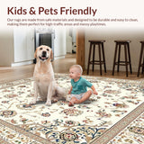 Ultra Soft Area Rug, Non Slip, Stain Resistant, Washable Area Rugs for Living Room, Bedroom, Classic Medallion Design Non Slip Area(Ivory)