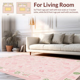Ultra Soft Area Rug, Non Slip, Stain Resistant, Washable Area Rugs for Living Room, Bedroom, Lively Bunny and Floral Fusion(Pink)