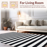 Ultra Soft Area Rug, Non Slip, Stain Resistant, Washable Area Rugs for Living Room, Bedroom, Modern Stripe Fusion Rug with Bold Linear Geometry and Contrasting Bands Design(Black)
