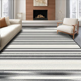 Ultra Soft Area Rug, Non Slip, Stain Resistant, Washable Area Rugs for Living Room, Bedroom, Industrial Stripe Rug with Minimalist Dash Sequence and Modern Linear Motif(Black)