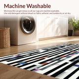 Ultra Soft Area Rug, Non Slip, Stain Resistant, Washable Area Rugs for Living Room, Bedroom, Heritage Pinstripe Rug Sleek Lines Dynamic Rhythm Modern Graphic Accent Pattern(Black)
