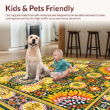 Ultra Soft Area Rug, Non Slip, Stain Resistant, Washable Area Rugs for Living Room, Bedroom, Vibrant Circular Mandala Motif(Yellow)