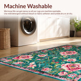 Ultra Soft Area Rug, Non Slip, Stain Resistant, Washable Area Rugs for Living Room, Bedroom, Elegant Soft Floral Aesthetic(Blue)